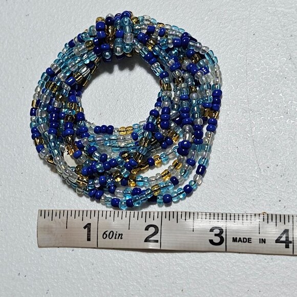 Statement Blue Gold Seed Beaded Multi Strand Stretch Bracelet Fashion Jewelry - Picture 4 of 4